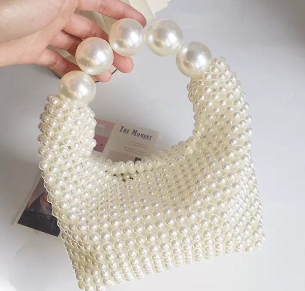 画像7: French retro hollow fairy pearl bag, tote bag　フレンチスタイルパールハンドメイド＆パールハンドルトートバッグ (7)