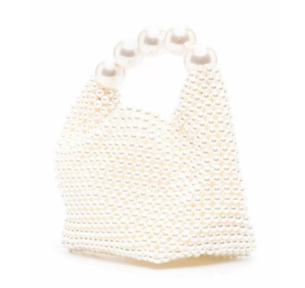 画像2: French retro hollow fairy pearl bag, tote bag　フレンチスタイルパールハンドメイド＆パールハンドルトートバッグ (2)