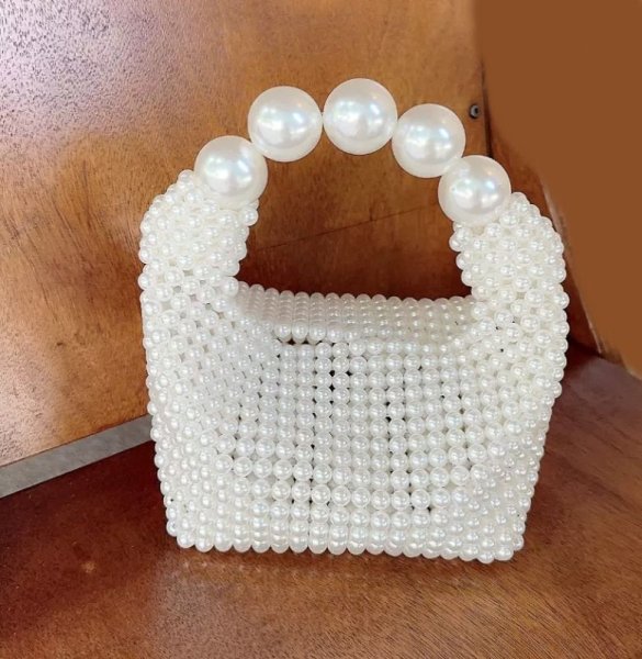 画像4: French retro hollow fairy pearl bag, tote bag　フレンチスタイルパールハンドメイド＆パールハンドルトートバッグ (4)