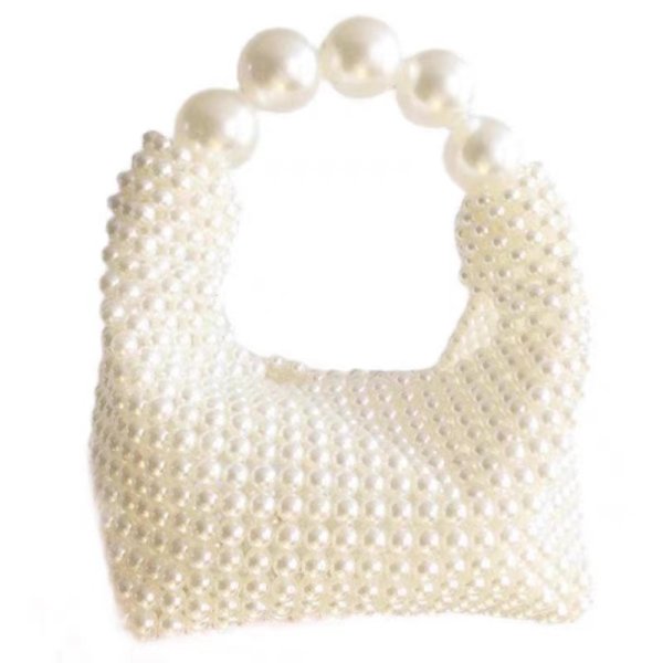 画像1: French retro hollow fairy pearl bag, tote bag　フレンチスタイルパールハンドメイド＆パールハンドルトートバッグ (1)