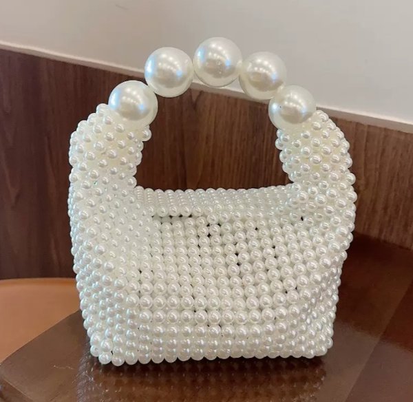 画像5: French retro hollow fairy pearl bag, tote bag　フレンチスタイルパールハンドメイド＆パールハンドルトートバッグ (5)