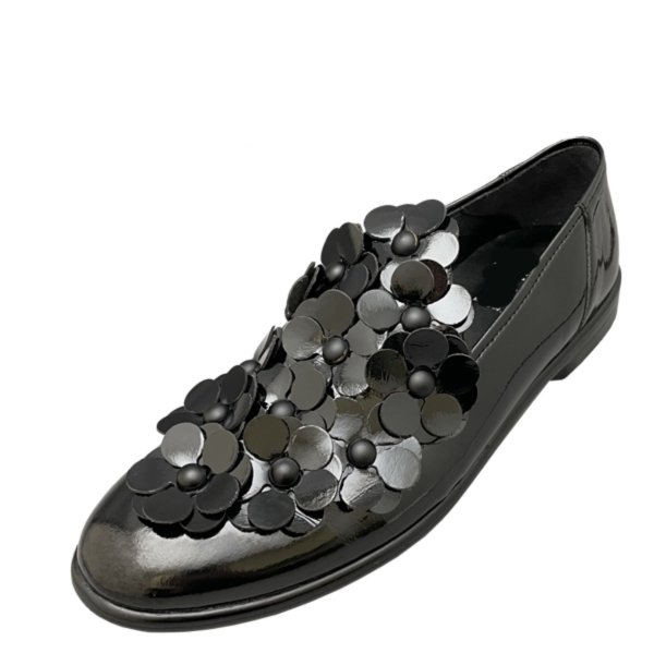 画像1: flower leather flat pumps ballerina shoes slip-on shoes　フラワー フラットレザーパンプス バレーシューズ (1)