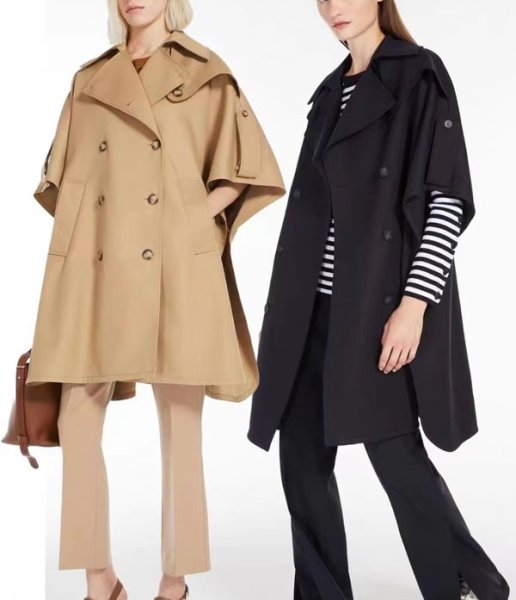 画像2: Women's Double-breasted Slim Medium Long Shawl Cape coat jacket 　ダブルブレストミディアムロングショールケープコート (2)