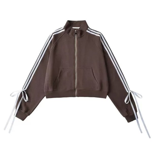 画像5: side drawstring bow stand-up collar sweatshirt　サイドリボンライン付きスタンドカラースウェットジャケット (5)