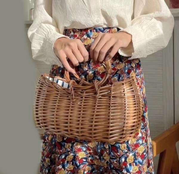 画像2: new style French retro woven rattan tote bag　フレンチニュースタイルかご籠トートバッグ (2)