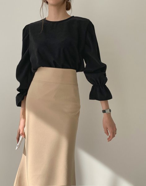 画像7: Women's round neck versatile pullover bell sleeve top blouse long sleeve shirt blouse 　ラウンドネック ベルスリーブ 長袖シャツブラウス (7)