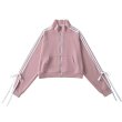 画像1: side drawstring bow stand-up collar sweatshirt　サイドリボンライン付きスタンドカラースウェットジャケット (1)