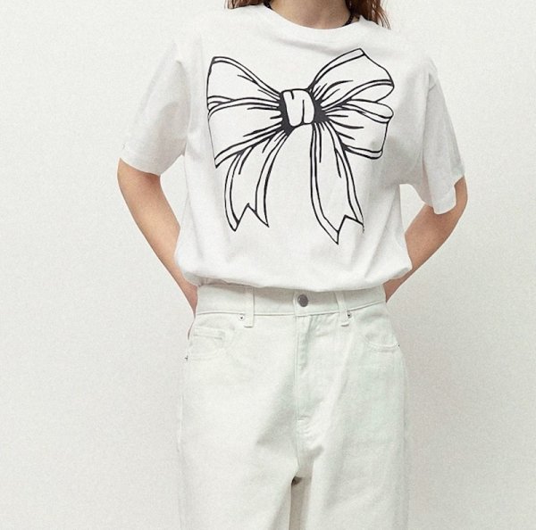 画像1: BIG RIBBON LINE T SHIRT　男女兼用ユニセックスビッグリボンプリント半袖Tシャツ  (1)