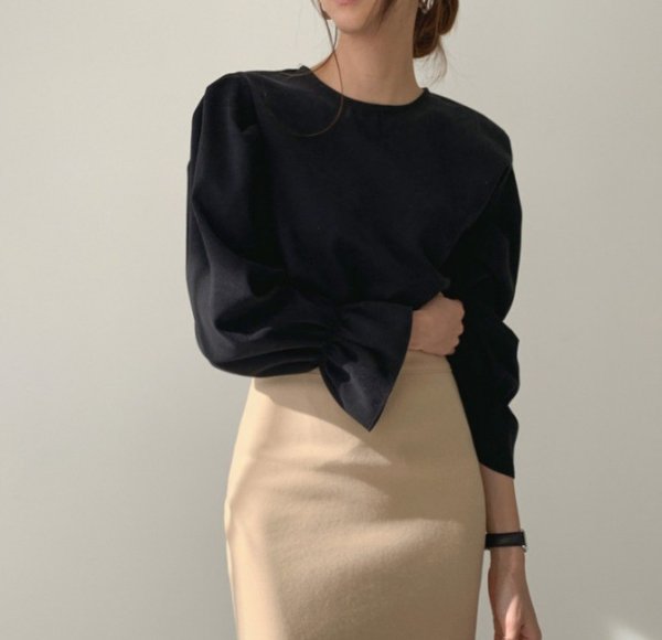 画像6: Women's round neck versatile pullover bell sleeve top blouse long sleeve shirt blouse 　ラウンドネック ベルスリーブ 長袖シャツブラウス (6)
