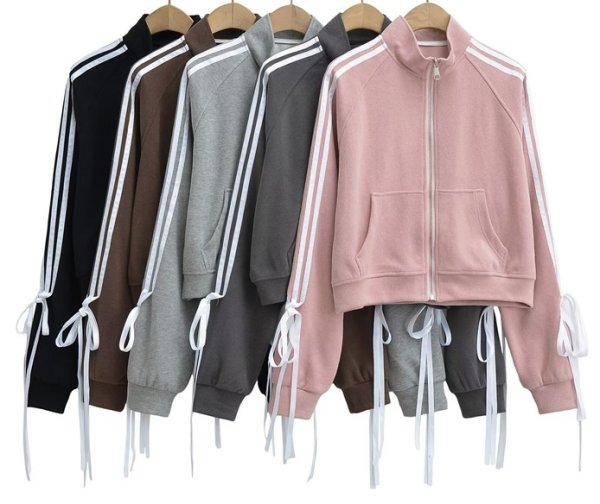 画像6: side drawstring bow stand-up collar sweatshirt　サイドリボンライン付きスタンドカラースウェットジャケット (6)