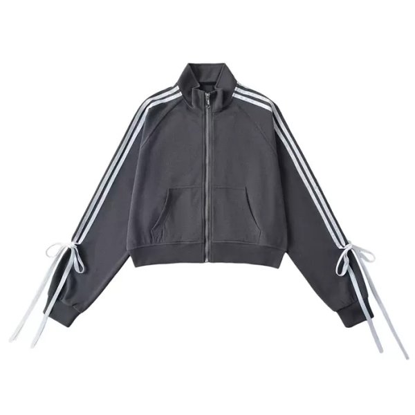 画像4: side drawstring bow stand-up collar sweatshirt　サイドリボンライン付きスタンドカラースウェットジャケット (4)