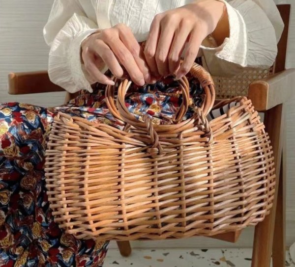 画像3: new style French retro woven rattan tote bag　フレンチニュースタイルかご籠トートバッグ (3)