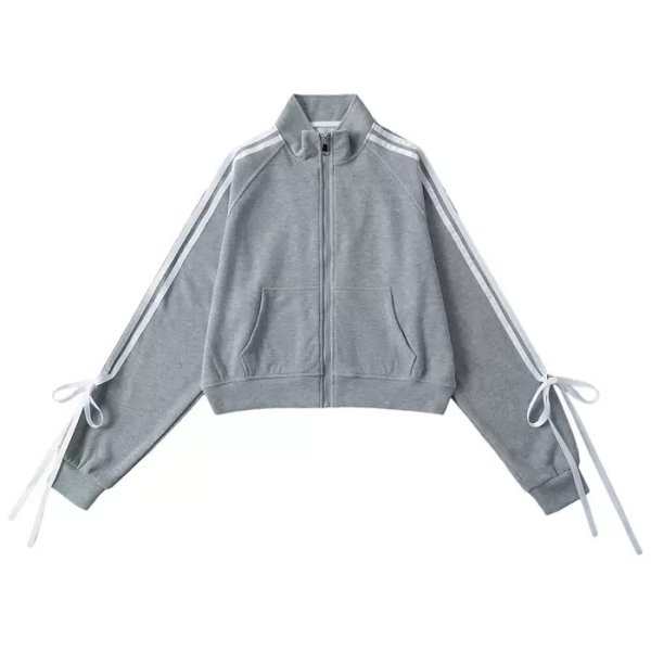 画像3: side drawstring bow stand-up collar sweatshirt　サイドリボンライン付きスタンドカラースウェットジャケット (3)