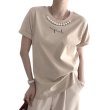 画像1: with pearl round neck t-shirt　ユニセックスパール付き半袖Tシャツ  (1)