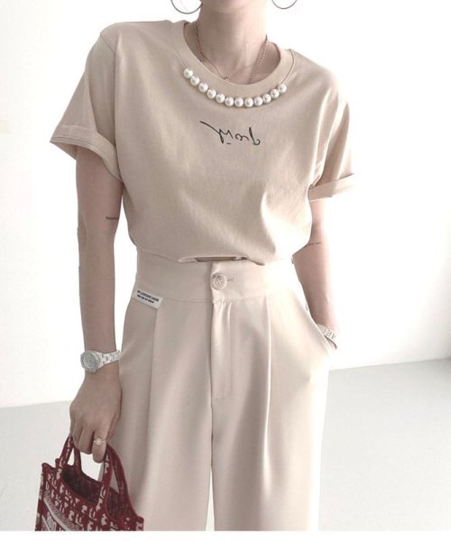 画像4: with pearl round neck t-shirt　ユニセックスパール付き半袖Tシャツ  (4)