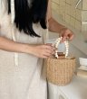 画像7: wooden bead portable straw bag round strap bucket bag tote bag　ウッドビーズハンドルバケットかご籠トートバッグ (7)