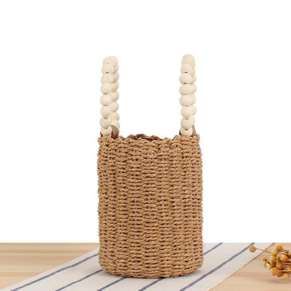 画像3: wooden bead portable straw bag round strap bucket bag tote bag　ウッドビーズハンドルバケットかご籠トートバッグ (3)