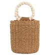 画像1: wooden bead portable straw bag round strap bucket bag tote bag　ウッドビーズハンドルバケットかご籠トートバッグ (1)