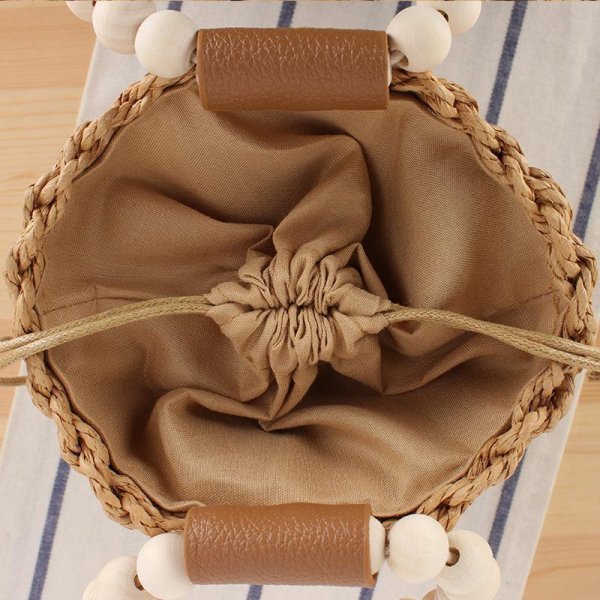 画像4: wooden bead portable straw bag round strap bucket bag tote bag　ウッドビーズハンドルバケットかご籠トートバッグ (4)