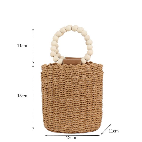 画像5: wooden bead portable straw bag round strap bucket bag tote bag　ウッドビーズハンドルバケットかご籠トートバッグ (5)