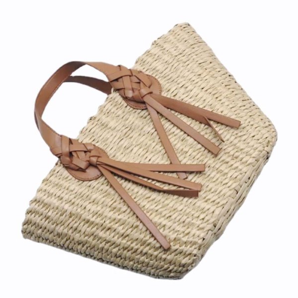 画像2: Braided leather handle basket tote bag　編み込みレザーハンドル籠かごトートバッグ (2)
