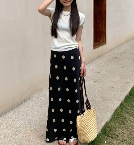 画像7: Women's  A-line dot pattern long maxi length　ドット柄Aラインロングマキシ丈スカート (7)