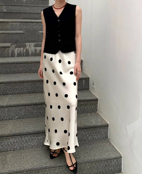 画像9: Women's  A-line dot pattern long maxi length　ドット柄Aラインロングマキシ丈スカート (9)