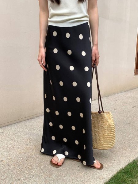 画像3: Women's  A-line dot pattern long maxi length　ドット柄Aラインロングマキシ丈スカート (3)