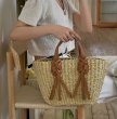 画像6: Braided leather handle basket tote bag　編み込みレザーハンドル籠かごトートバッグ (6)