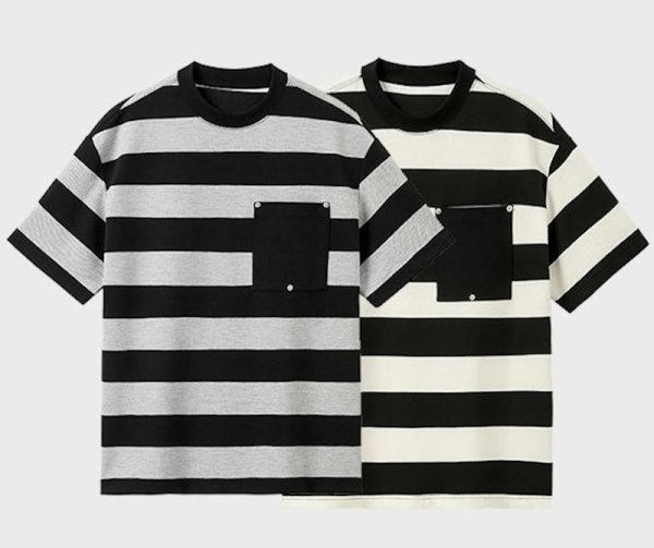 画像1: Pocket point border short sleeve T-shirt  ポケットポイントボーダースタライプ半袖Tシャツトップス (1)