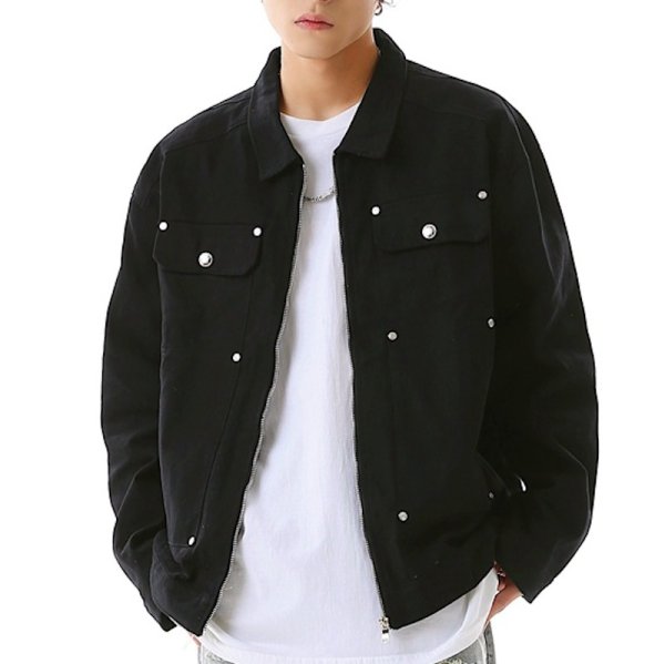 画像3: Patch Denim Zipper jacket G ean coat　ユニセックス男女兼用スタッズデニムジップアップジャケットGジャンブルゾンスタジャン (3)