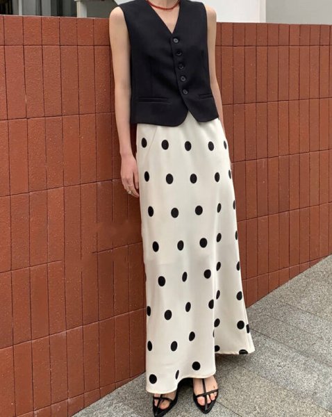 画像6: Women's  A-line dot pattern long maxi length　ドット柄Aラインロングマキシ丈スカート (6)