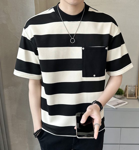 画像3: Pocket point border short sleeve T-shirt  ポケットポイントボーダースタライプ半袖Tシャツトップス (3)