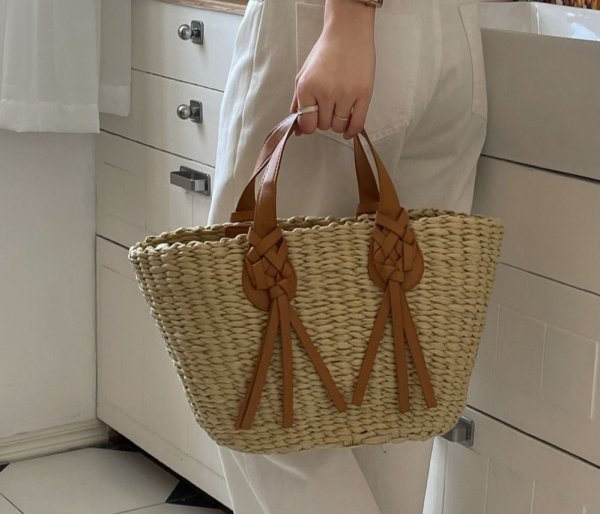 画像7: Braided leather handle basket tote bag　編み込みレザーハンドル籠かごトートバッグ (7)