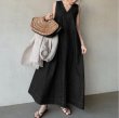 画像3: Women's artistic denim long skirt tie back dress long maxi length　Vネックデニムロングマキシドレスジャンパースカート (3)