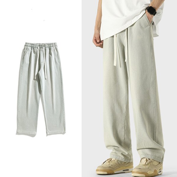 画像4: new high street washed straight jeans pants ユニセックス男女兼用デニムウォッシュストレートパンツ (4)