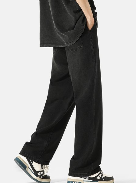 画像11: new high street washed straight jeans pants ユニセックス男女兼用デニムウォッシュストレートパンツ (11)