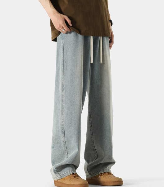 画像13: new high street washed straight jeans pants ユニセックス男女兼用デニムウォッシュストレートパンツ (13)