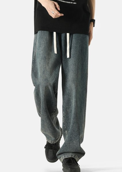 画像8: new high street washed straight jeans pants ユニセックス男女兼用デニムウォッシュストレートパンツ (8)