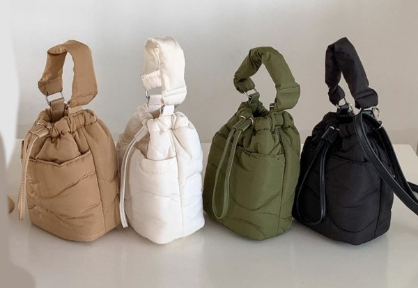 画像5: quilted cotton portable bucket tote shoulder crossbody bag 　キルティングバケット巾着トートショルダークロスボディーポシェットバッグ (5)