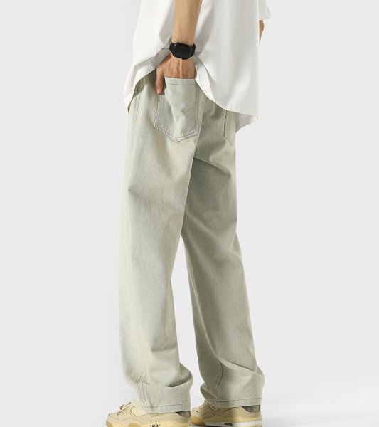 画像15: new high street washed straight jeans pants ユニセックス男女兼用デニムウォッシュストレートパンツ (15)