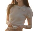 画像4: Women's sweet soft waxy three-dimensional flower round neck sweater　立体フラワーモチーフラウンドネック半袖セーター (4)