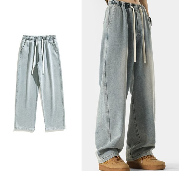 画像2: new high street washed straight jeans pants ユニセックス男女兼用デニムウォッシュストレートパンツ (2)