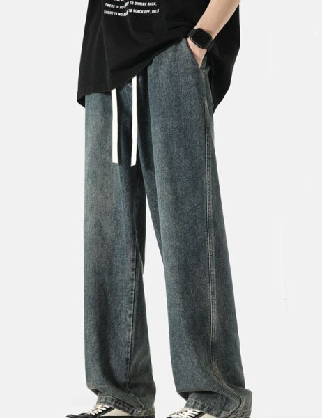 画像7: new high street washed straight jeans pants ユニセックス男女兼用デニムウォッシュストレートパンツ (7)