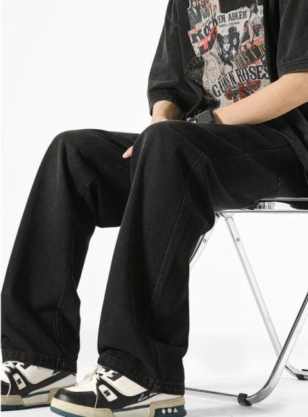 画像10: new high street washed straight jeans pants ユニセックス男女兼用デニムウォッシュストレートパンツ (10)