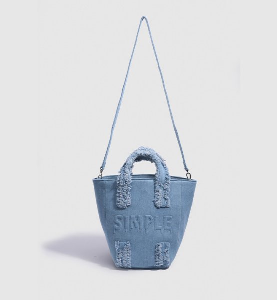 画像5:  letter denim versatile portable tote shoulder crossbody bag 　レターデニムフリンジトートショルダークロスボディーポシェットバッグ (5)