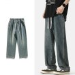画像1: new high street washed straight jeans pants ユニセックス男女兼用デニムウォッシュストレートパンツ (1)