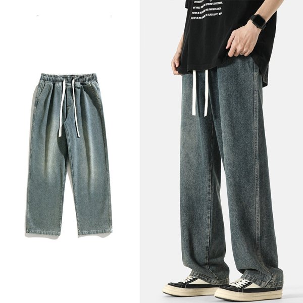 画像1: new high street washed straight jeans pants ユニセックス男女兼用デニムウォッシュストレートパンツ (1)