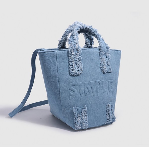画像6:  letter denim versatile portable tote shoulder crossbody bag 　レターデニムフリンジトートショルダークロスボディーポシェットバッグ (6)