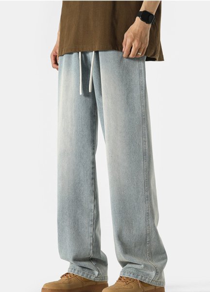 画像12: new high street washed straight jeans pants ユニセックス男女兼用デニムウォッシュストレートパンツ (12)